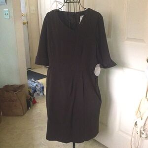 Trendy  Asymmetrical Brown Faux Wrap Dress (Size 14)
